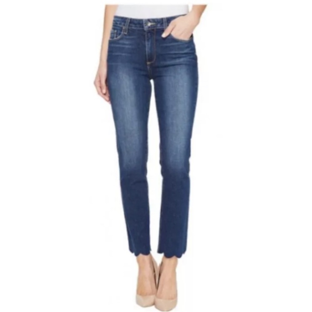 PAIGE blue Jacqueline Straight Scallop Raw Edge Hem Florence Denim Jeans 29 X 26
